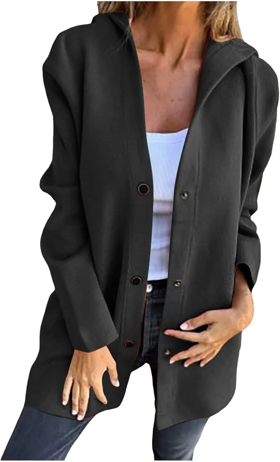 sdbrld Winter Coat for Women Casual Lapel Single Breasted Jacket Trench Coat Long Sleeve Hooded Cardigan Sweater Fall Outfits