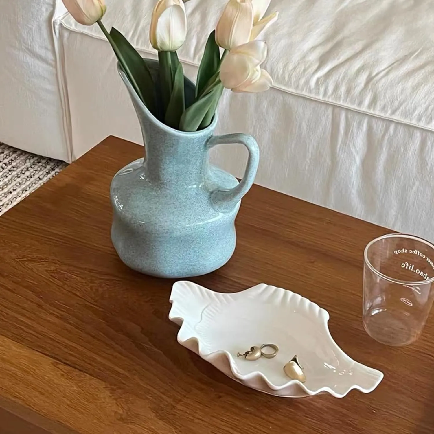 Seashell Ceramic Decorative Bowl Shell Jewelry Dish Tray, Shell Trinket Dish Ring Dish Jewelry Holder, Key Bowl Catch All Bowl for Beach Coastal Room Decor Beachy Party Wedding Shell Decor(White)