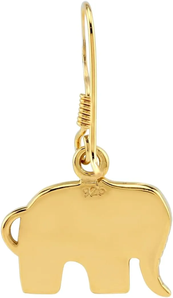 Silvershake Inlay Stones or Shell White Gold Plated or 18K Yellow Gold Plated 925 Sterling Silver Elephant Dangle Hook Earrings Jewelry for Teens or Women