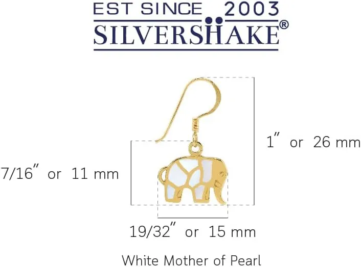 Silvershake Inlay Stones or Shell White Gold Plated or 18K Yellow Gold Plated 925 Sterling Silver Elephant Dangle Hook Earrings Jewelry for Teens or Women