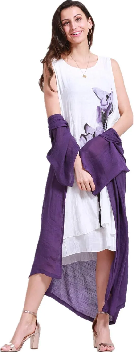 SIMPLY COUTURE Women's Double-Tier Loose Summer Floral Tank Dress Cardigan