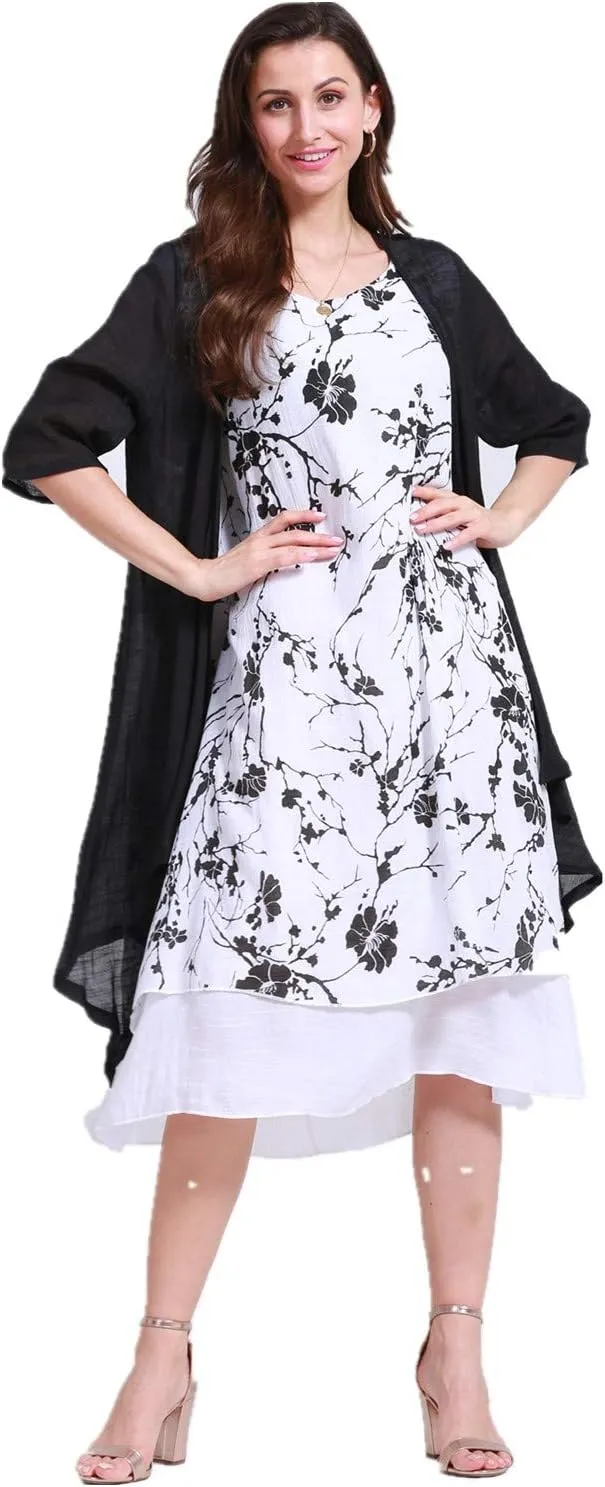 SIMPLY COUTURE Women's Double-Tier Loose Summer Floral Tank Dress Cardigan