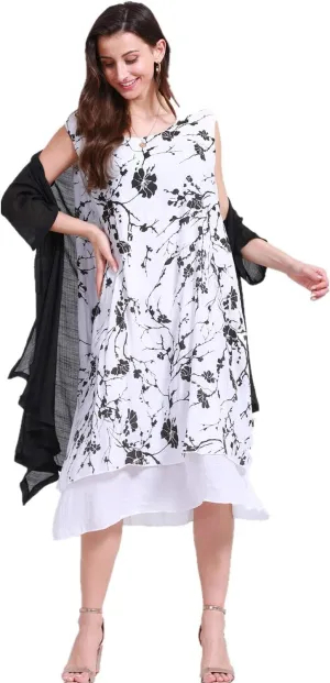 SIMPLY COUTURE Women's Double-Tier Loose Summer Floral Tank Dress Cardigan
