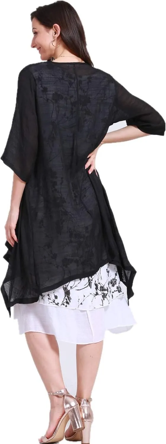 SIMPLY COUTURE Women's Double-Tier Loose Summer Floral Tank Dress Cardigan