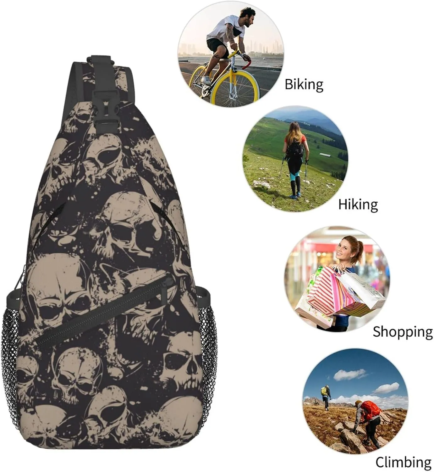 Skull Sling Backpack Chest Bag Crossbody Shoulder Bag Gym Cycling Travel Hiking Daypack For Men Women