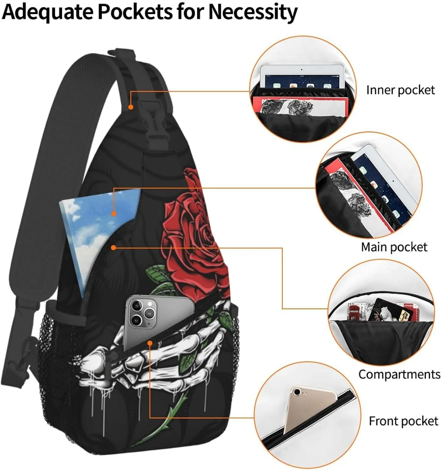 Skull Sling Backpack Chest Bag Crossbody Shoulder Bag Gym Cycling Travel Hiking Daypack For Men Women