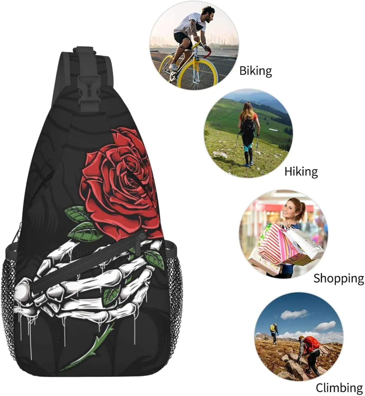 Skull Sling Backpack Chest Bag Crossbody Shoulder Bag Gym Cycling Travel Hiking Daypack For Men Women