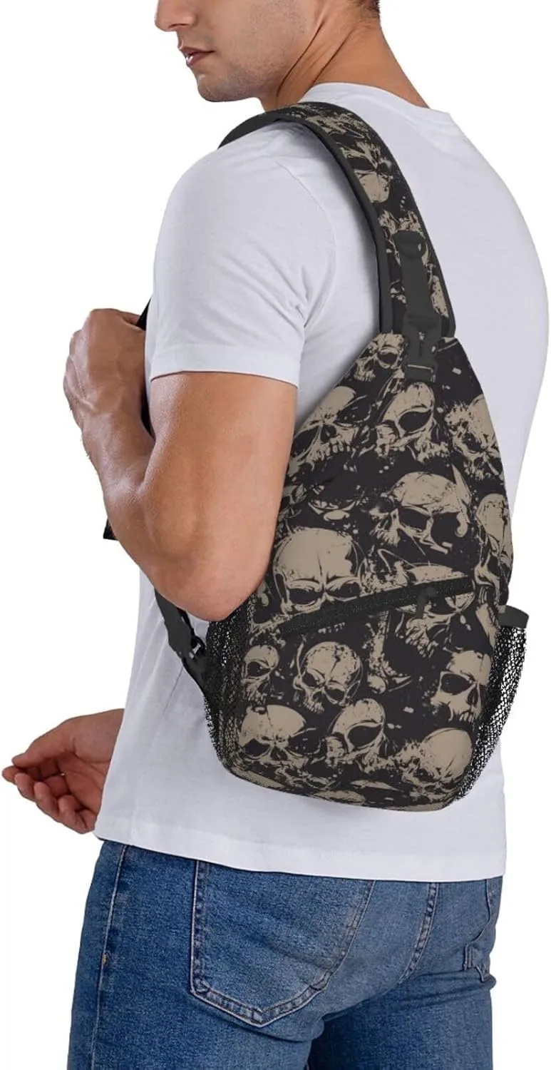 Skull Sling Backpack Chest Bag Crossbody Shoulder Bag Gym Cycling Travel Hiking Daypack For Men Women