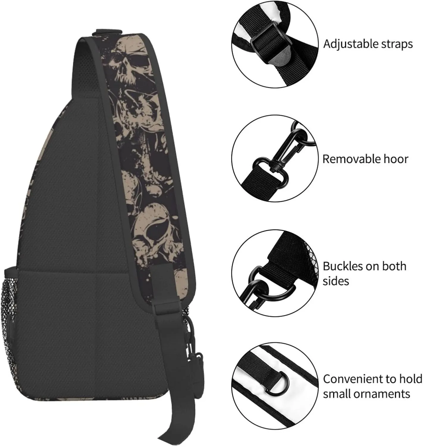 Skull Sling Backpack Chest Bag Crossbody Shoulder Bag Gym Cycling Travel Hiking Daypack For Men Women