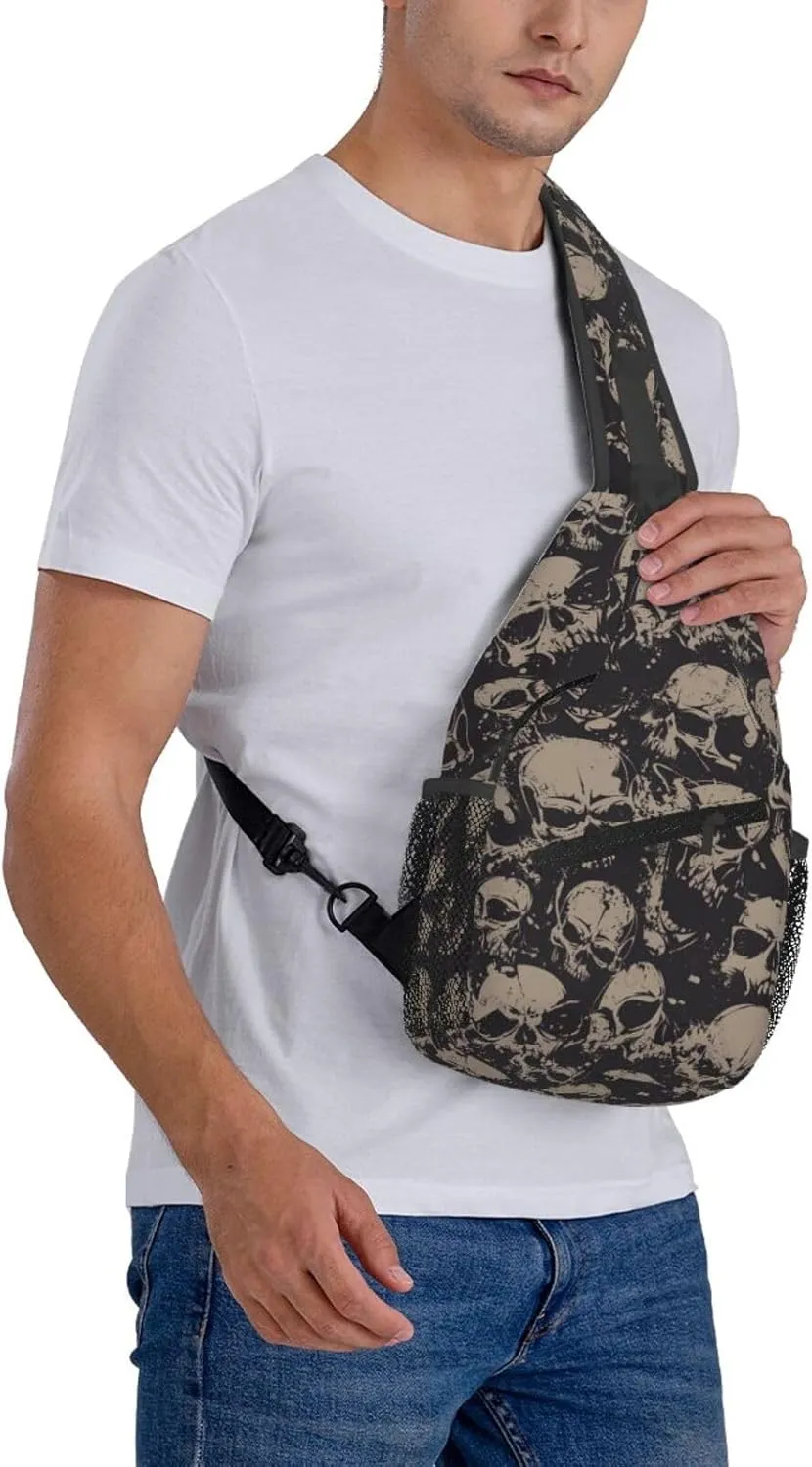 Skull Sling Backpack Chest Bag Crossbody Shoulder Bag Gym Cycling Travel Hiking Daypack For Men Women