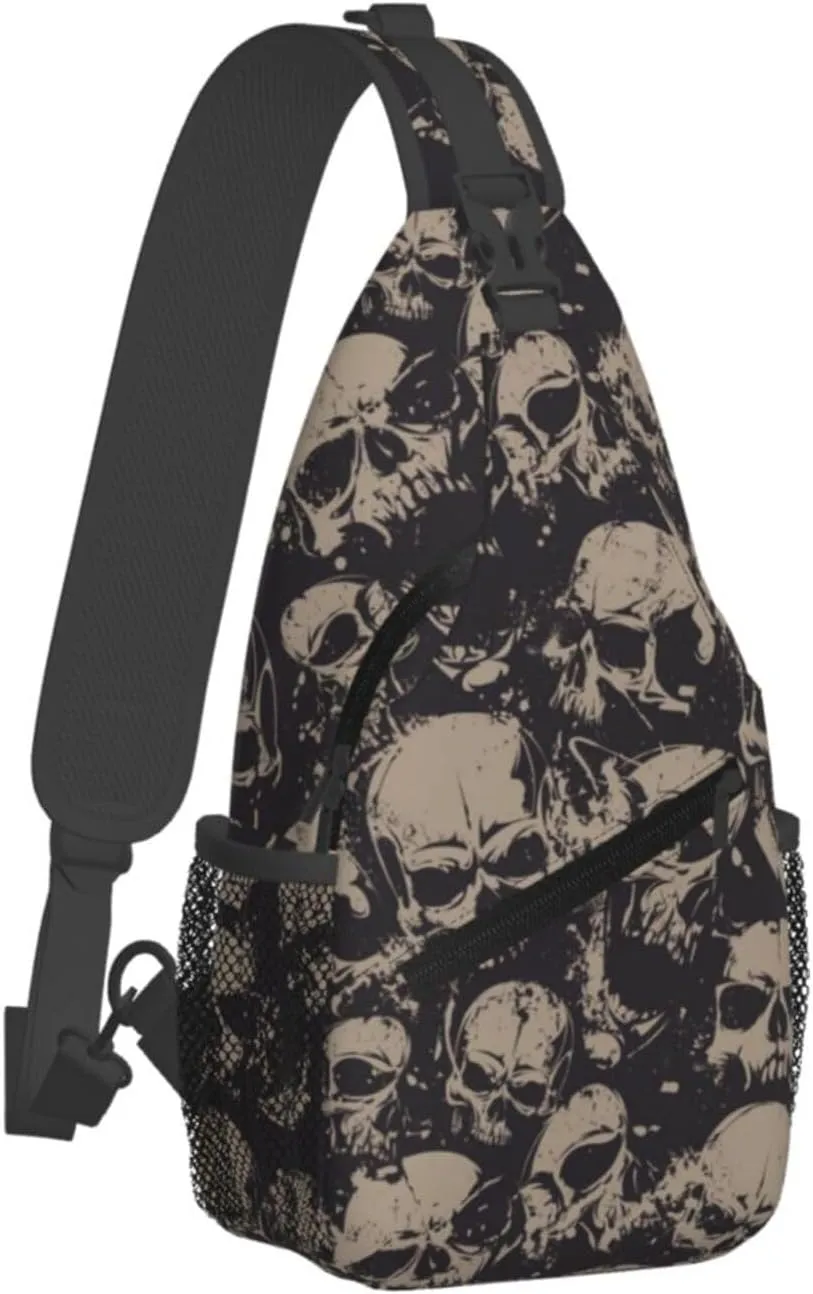 Skull Sling Backpack Chest Bag Crossbody Shoulder Bag Gym Cycling Travel Hiking Daypack For Men Women