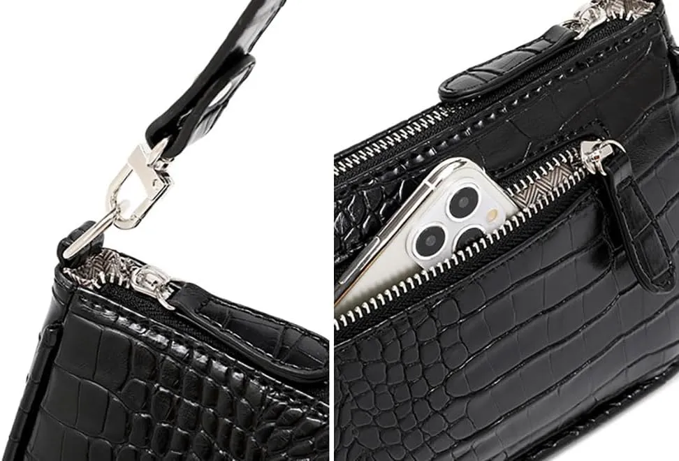 Small Purse for Women, Adjustable Shoulder Bags Crocodile Pattern Clutch Purse with Zipper Closure Retro