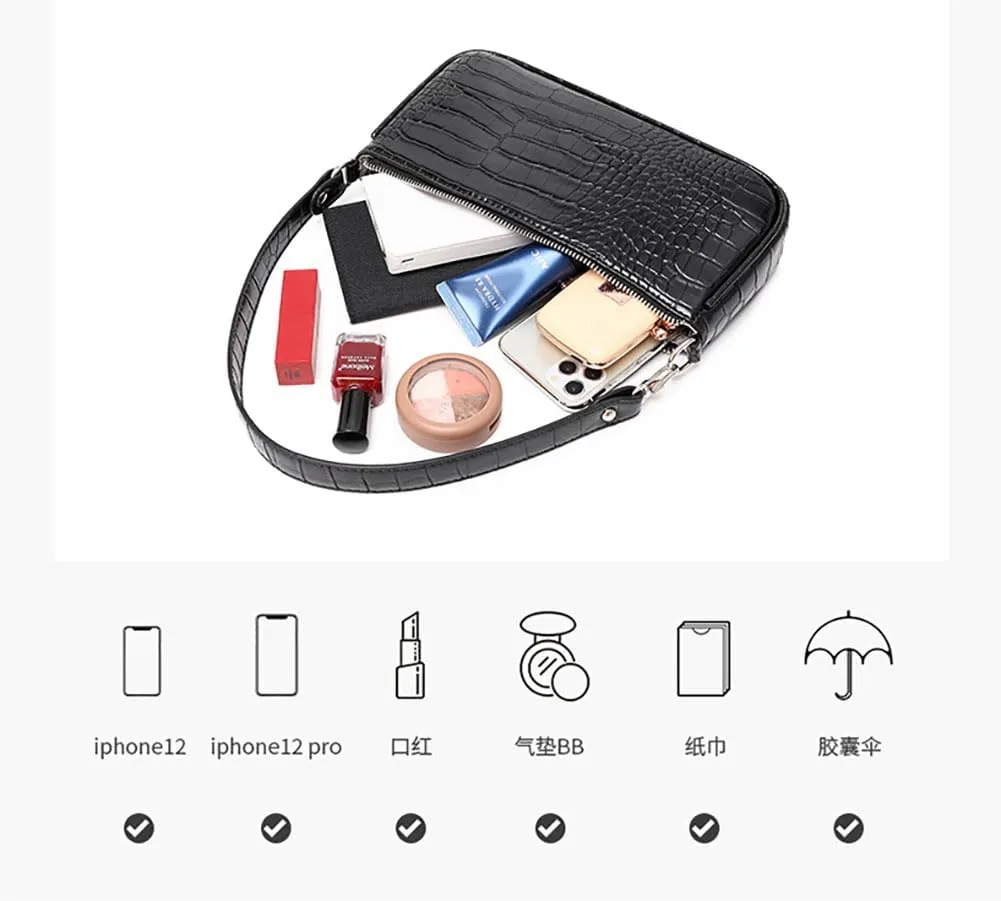 Small Purse for Women, Adjustable Shoulder Bags Crocodile Pattern Clutch Purse with Zipper Closure Retro