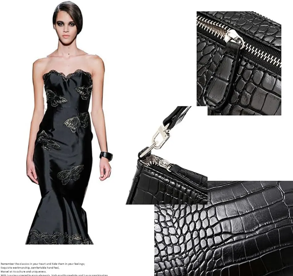 Small Purse for Women, Adjustable Shoulder Bags Crocodile Pattern Clutch Purse with Zipper Closure Retro