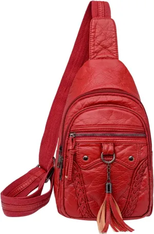 Small Sling Backpack Crossbody Bag Women Chest Bag Sling Bag Small Crossbody PU Leather Satchel Daypack Fashion