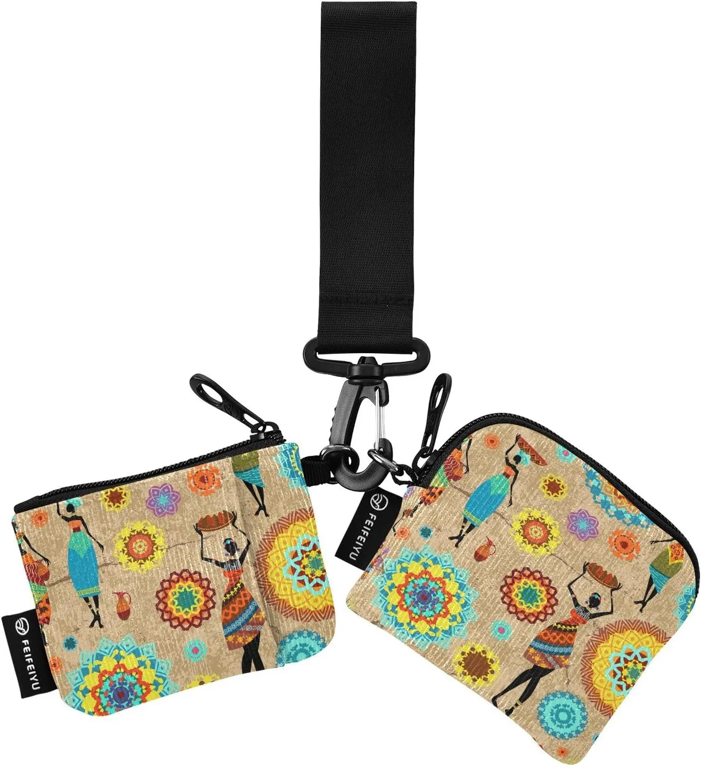 Small Wallet for Women African American Women Mandala Zip Around Dual Pouch Wristlet Wallets for Women Portable Card Wallet
