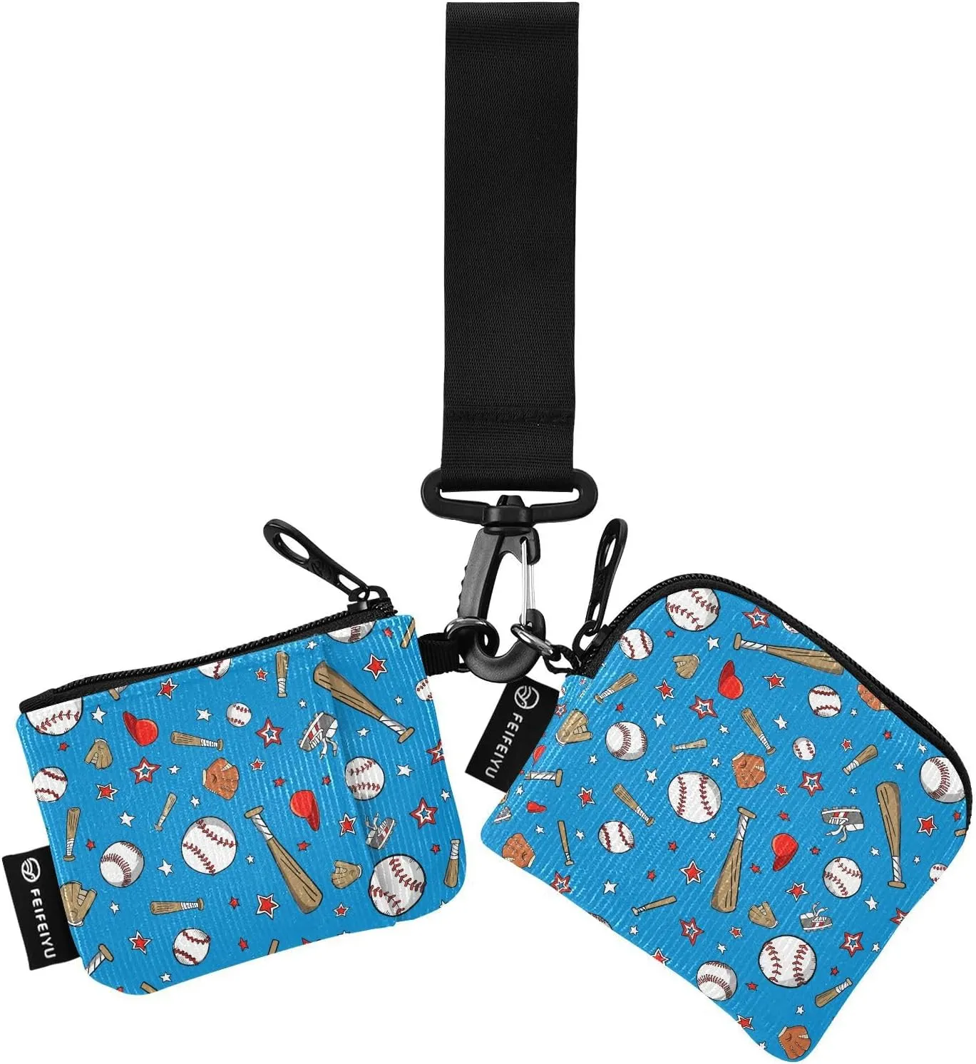 Small Wallet for Women Baseball Pattern on Blue Zip Around Dual Pouch Wristlet Wallets for Women Portable Card Wallet