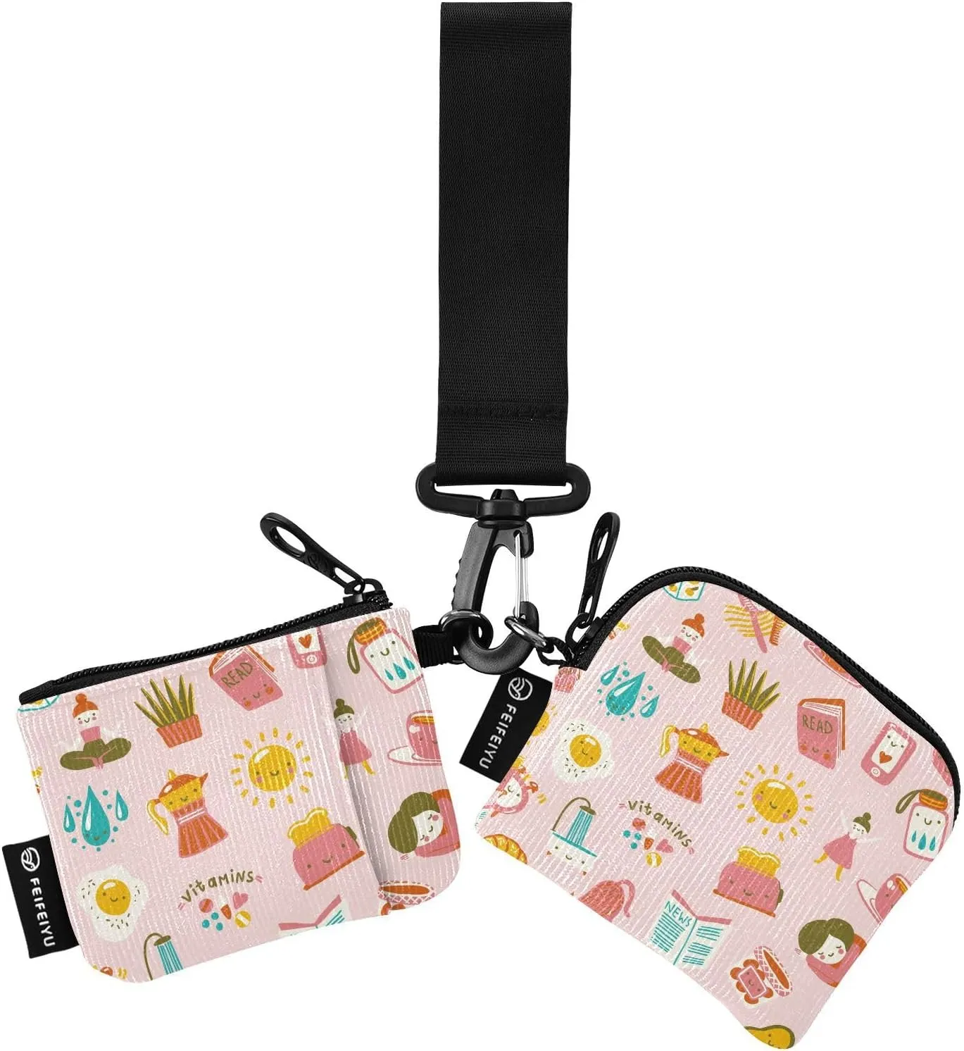 Small Wallet for Women Cute Morning Pattern Zip Around Dual Pouch Wristlet Wallets for Women Portable Card Wallet