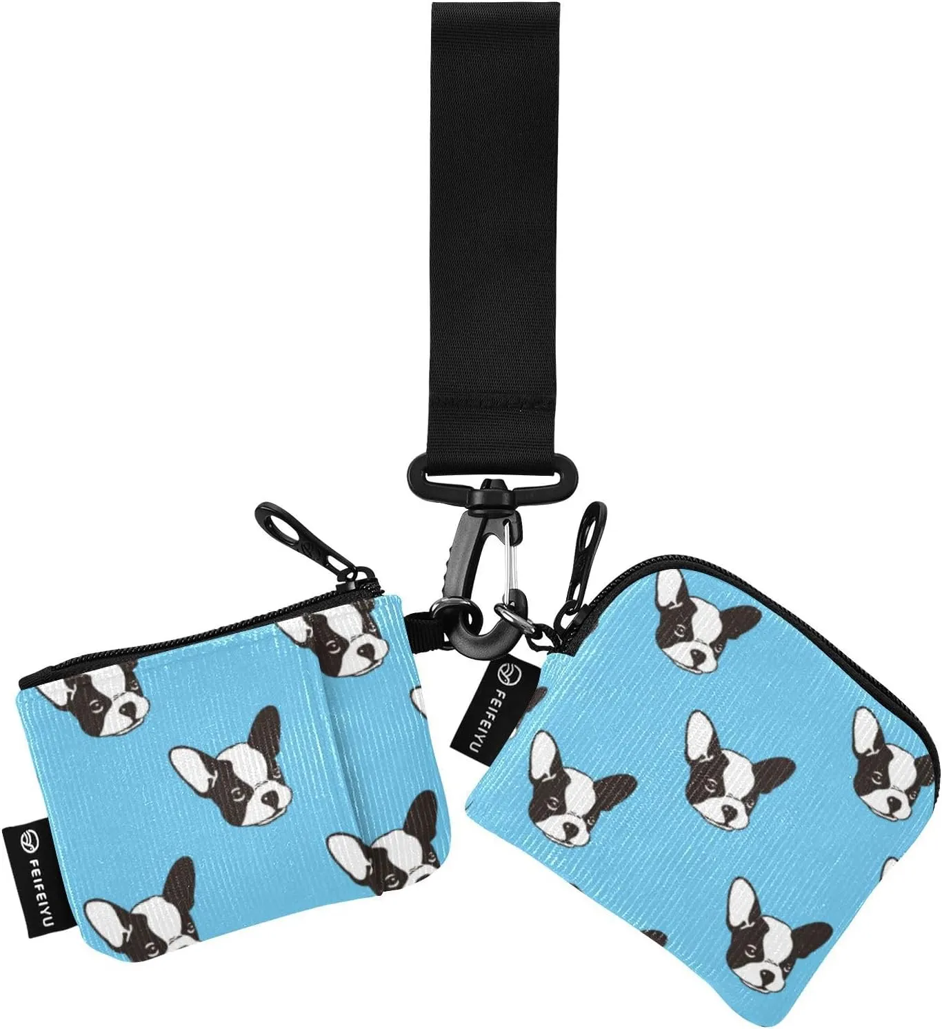 Small Wallet for Women Dog French Bulldog Blue Zip Around Dual Pouch Wristlet Wallets for Women Portable Card Wallet