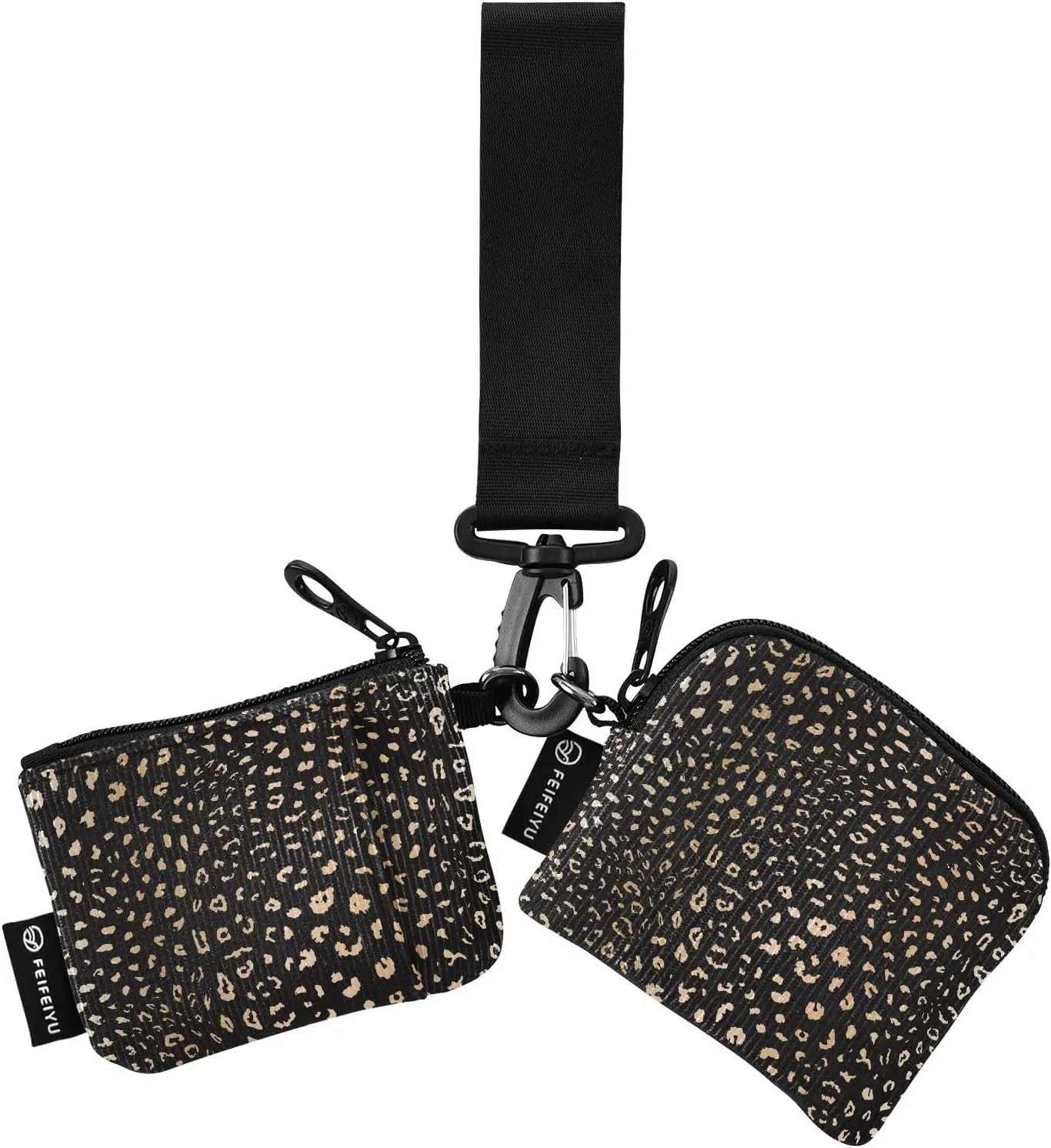 Small Wallet for Women Leopard Print Animal Skin Zip Around Dual Pouch Wristlet Wallets for Women Portable Card Wallet