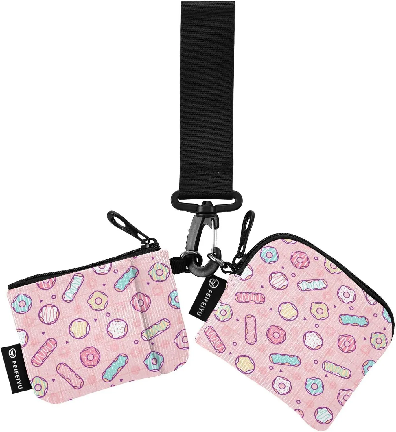 Small Wallet for Women Pink Donut Pattern Zip Around Dual Pouch Wristlet Wallets for Women Portable Card Wallet