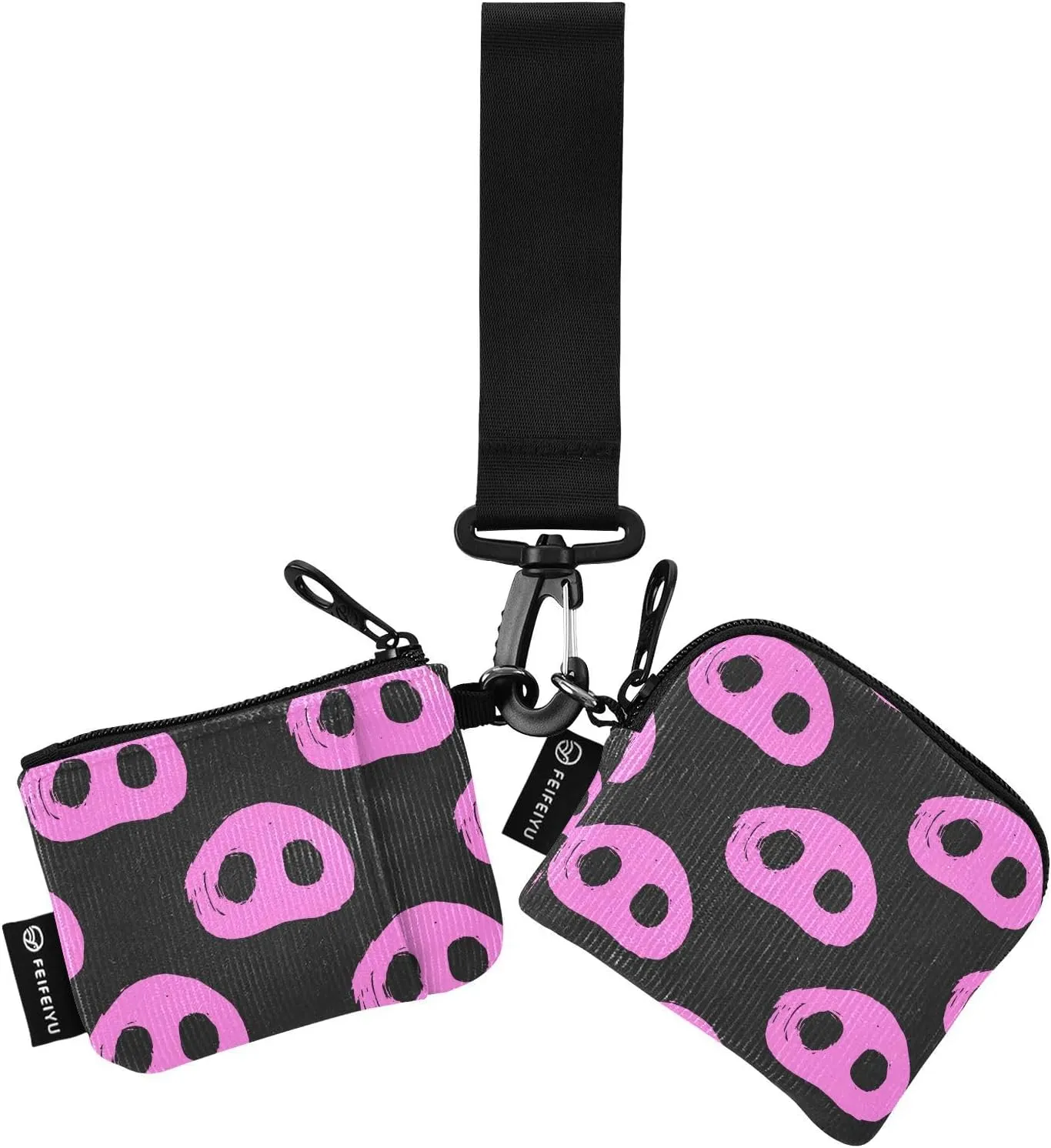 Small Wallet for Women Pink Pig Nose on Black Zip Around Dual Pouch Wristlet Wallets for Women Portable Card Wallet