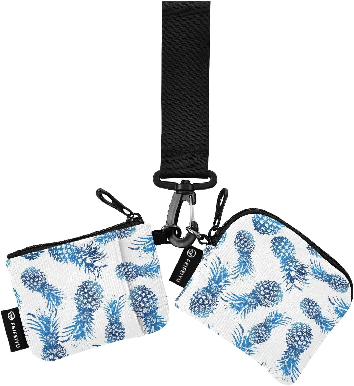 Small Wallet for Women Tropical Fruit Blue Pineapple Zip Around Dual Pouch Wristlet Wallets for Women Portable Card Wallet