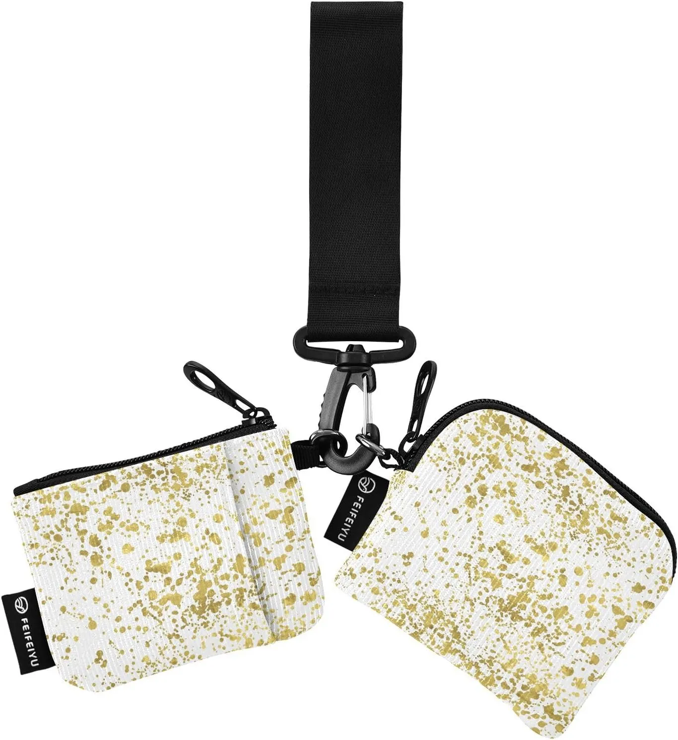 Small Wallet for Women White and Gold Abstract Texture Zip Around Dual Pouch Wristlet Wallets for Women Portable Card Wallet