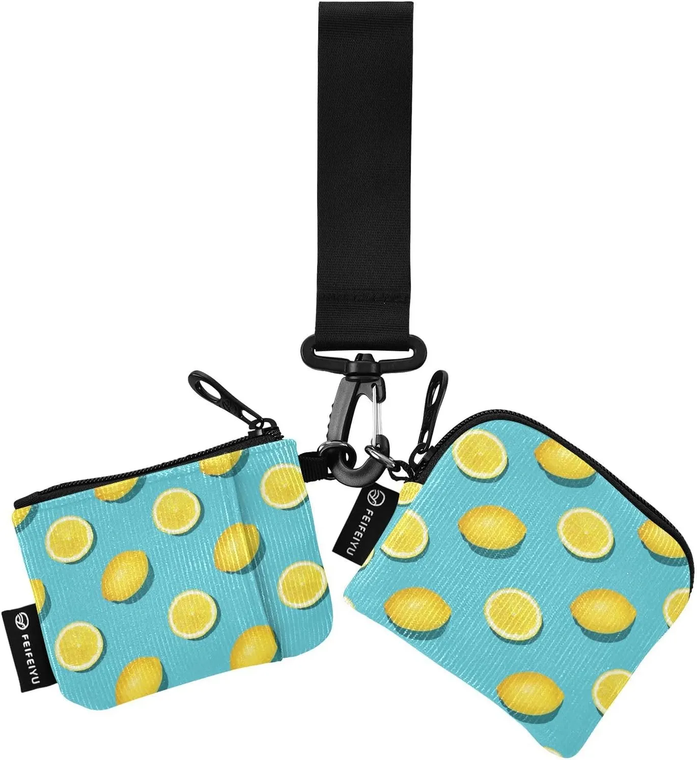 Small Wallet for Women Yellow Lemon Slices Fruit Zip Around Dual Pouch Wristlet Wallets for Women Portable Card Wallet