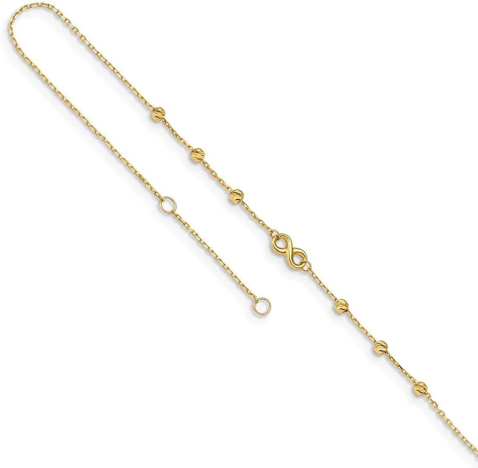 Solid 14k Yellow Gold Infinity Love Knot Symbol Symbol 1in Extension Anklet 10" (Width = 3mm)