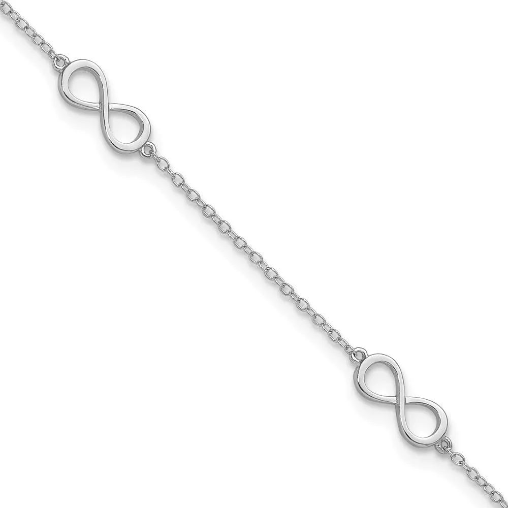 Solid 925 Sterling Silver Infinity Love Knot Symbol 2in Extension Anklet - with Secure Lobster Lock Clasp 9" (Width = 5mm)