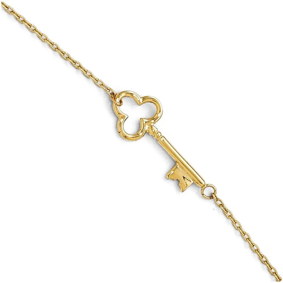 Sonia Jewels 14k Yellow Gold Key Anklet 1in Extension 9" (Width = 5mm)