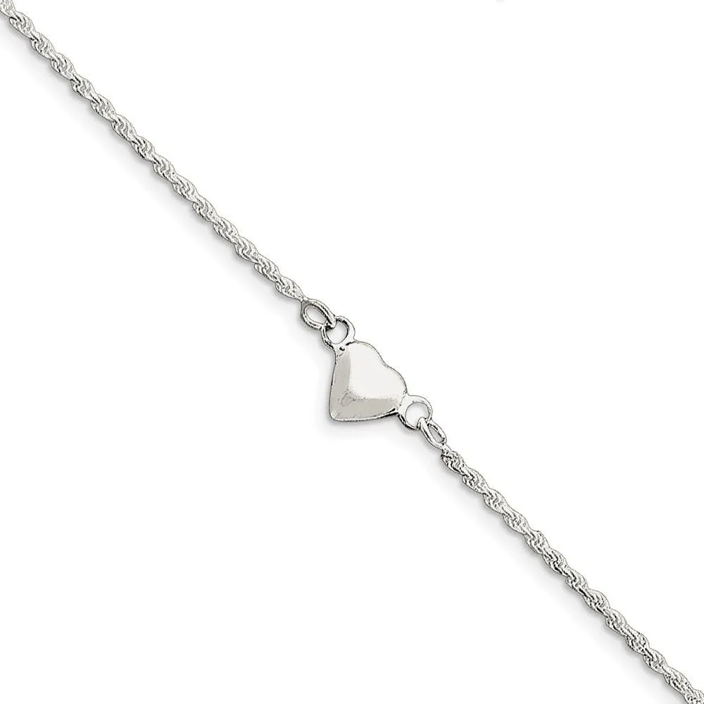 Sonia Jewels 925 Sterling Silver Puffed Heart Anklet 9"