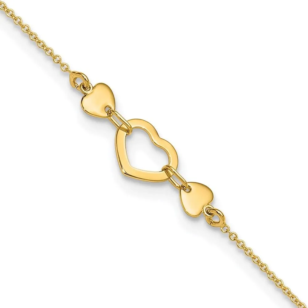 Sonia Jewels Real 14k Yellow Gold Heart with .75in Extension Anklet 10"