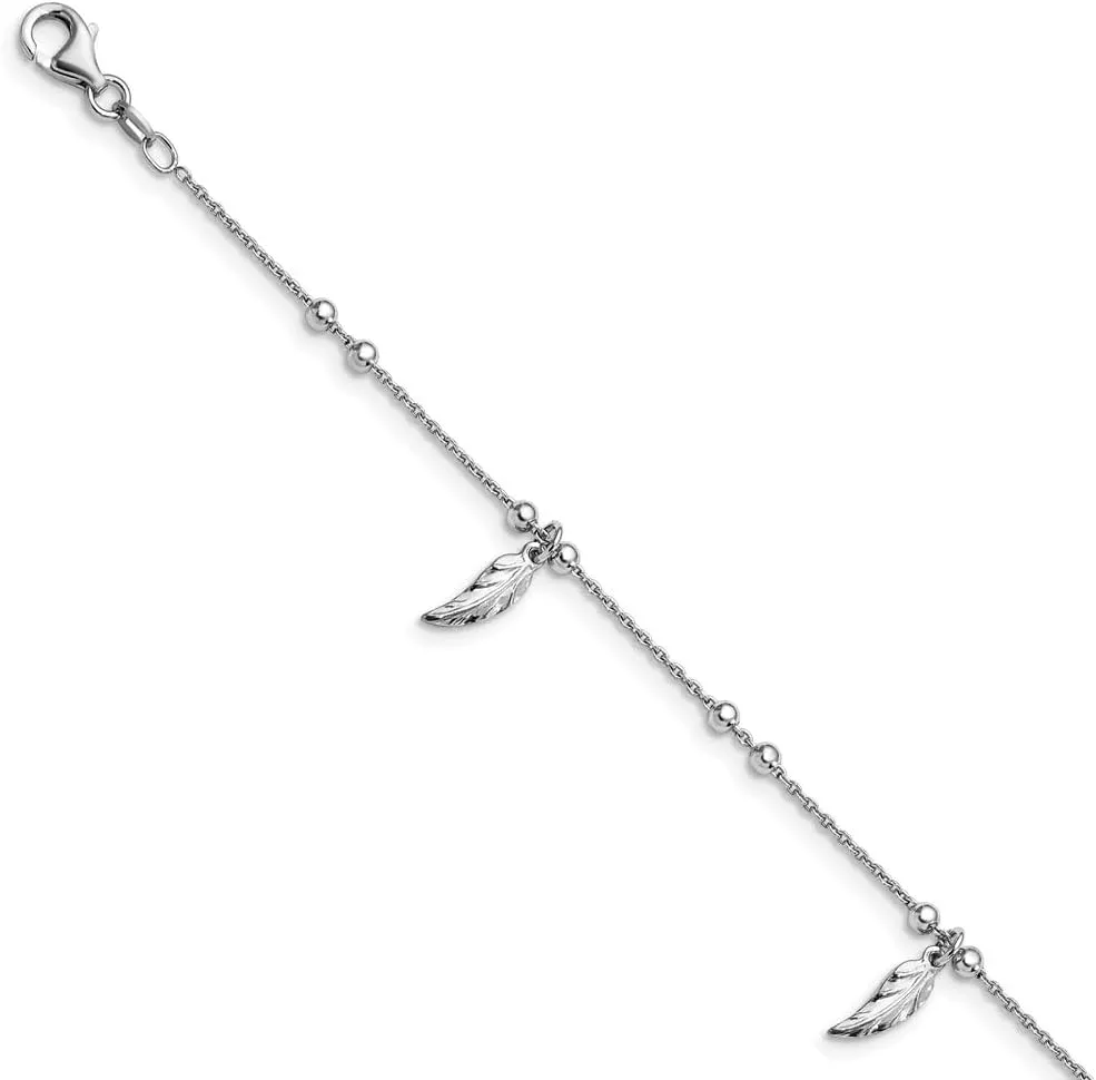 Sonia Jewels Real 925 Sterling Silver Feather 1in Extension Anklet - with Secure Lobster Lock Clasp 9" (Width = 1mm)