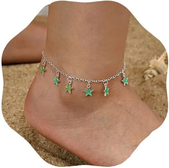Star Anklet Dainty Ankle Boho Bracelet Anklet Tassel Anklets Green Stars Foot Chain Jewelry for Women