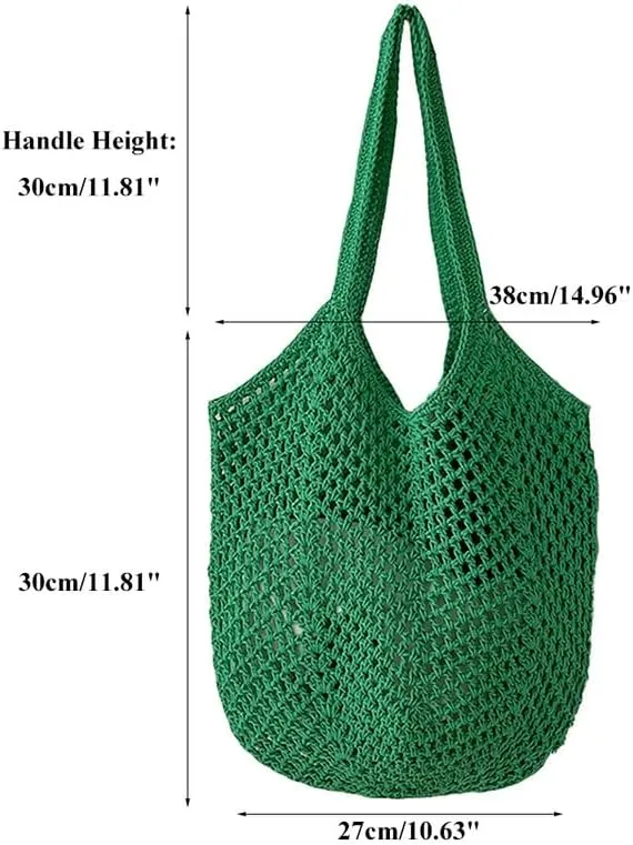 Straw Mesh Tote Beach Shoulder Purse Hand-Woven Hobo Bag for Women Large Capacity Purse for Shopping Holiday Green