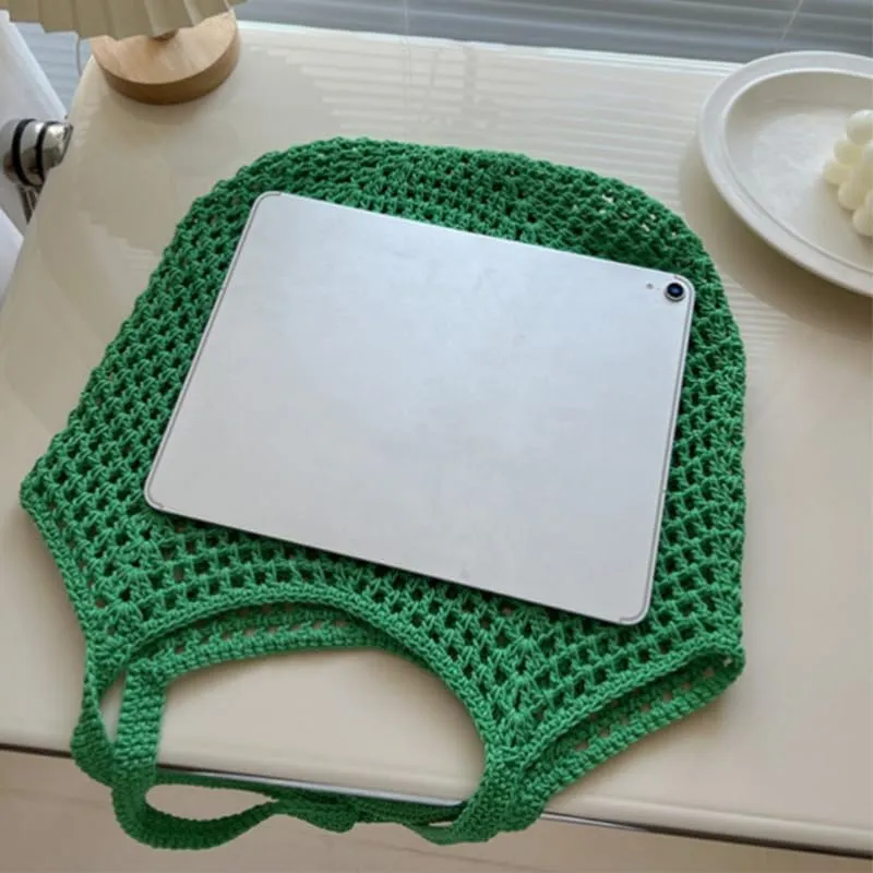 Straw Mesh Tote Beach Shoulder Purse Hand-Woven Hobo Bag for Women Large Capacity Purse for Shopping Holiday Green