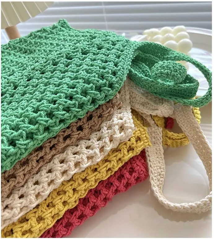 Straw Mesh Tote Beach Shoulder Purse Hand-Woven Hobo Bag for Women Large Capacity Purse for Shopping Holiday Yellow