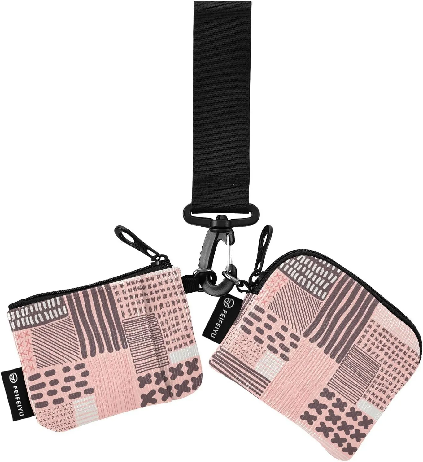 Stripes on Pink Wristlet Keychain Wallets for Women Portable Small Coin Purse