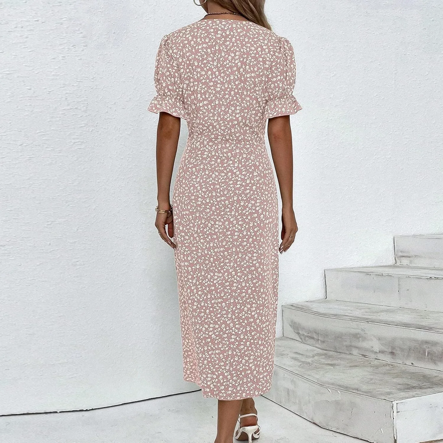Summer Dresses for Women 2024 Quinceanera Dresses Floral O-Neck Plus Size Wedding Holiday Short Sleeve Maxi Dress