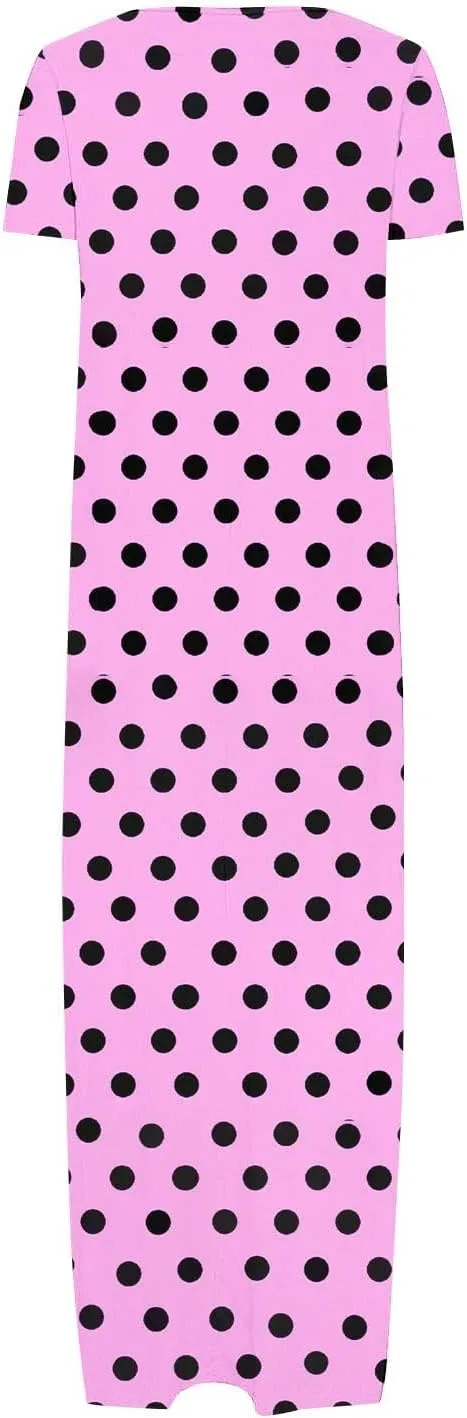Summer Dresses for Women 2025 Trendy Boho Polkadot Print Cap Sleeve Round-Neck Plus Size Maxi Dress Beach Sundress