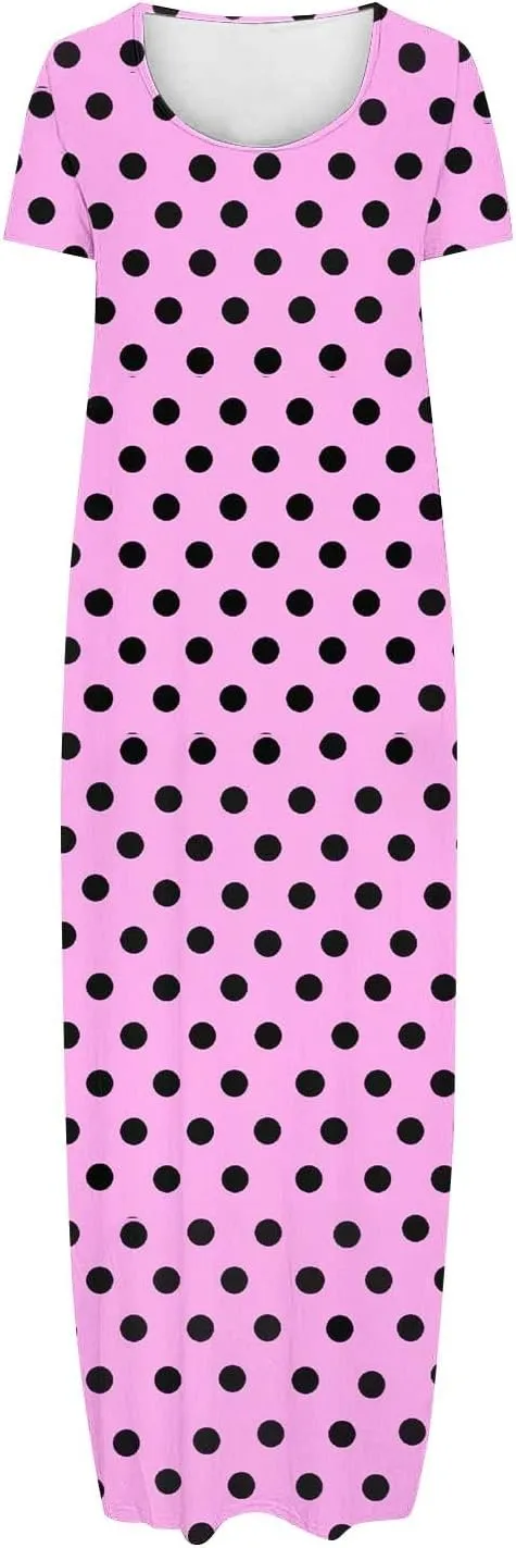 Summer Dresses for Women 2025 Trendy Boho Polkadot Print Cap Sleeve Round-Neck Plus Size Maxi Dress Beach Sundress
