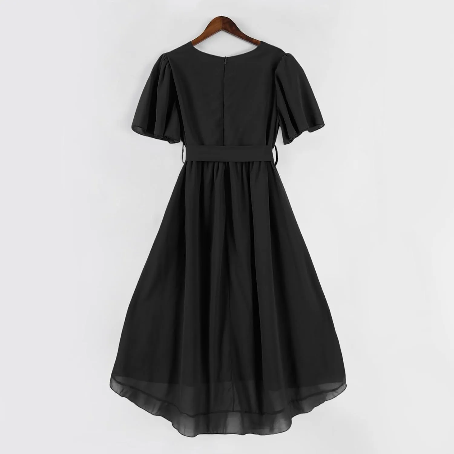 Summer Floral Dresses for Women 2025 Midi Chiffon Dresses Wedding Guest Dress V Neck Short Sleeve Tie Waist Ruffled Hem