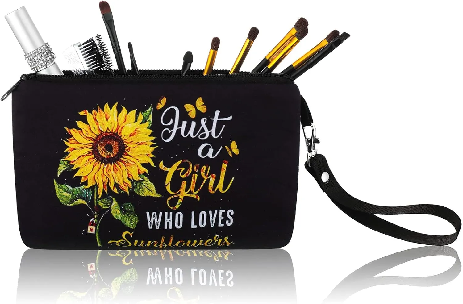 Sunflower Gifts Bag for Women Just a Lady Who Loves Sunflowers Cosmetic Bag Makeup Pouch Purse with Zipper Pencil Travel Supplies