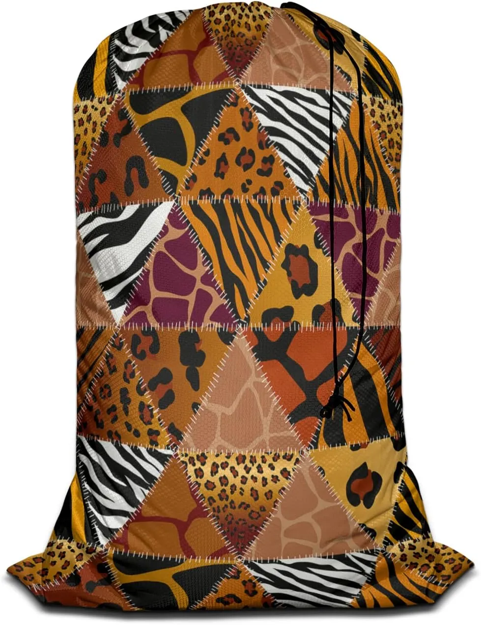 Swono Animal Print Laundry Bag with Drawstring Closure, Foldable, Lightweight, 28" X 40" Patchwork Pattern of Animal Skin Fur Design Packable Dirty Clothes Pouch for Home Camp Road Trip Cruise Gym