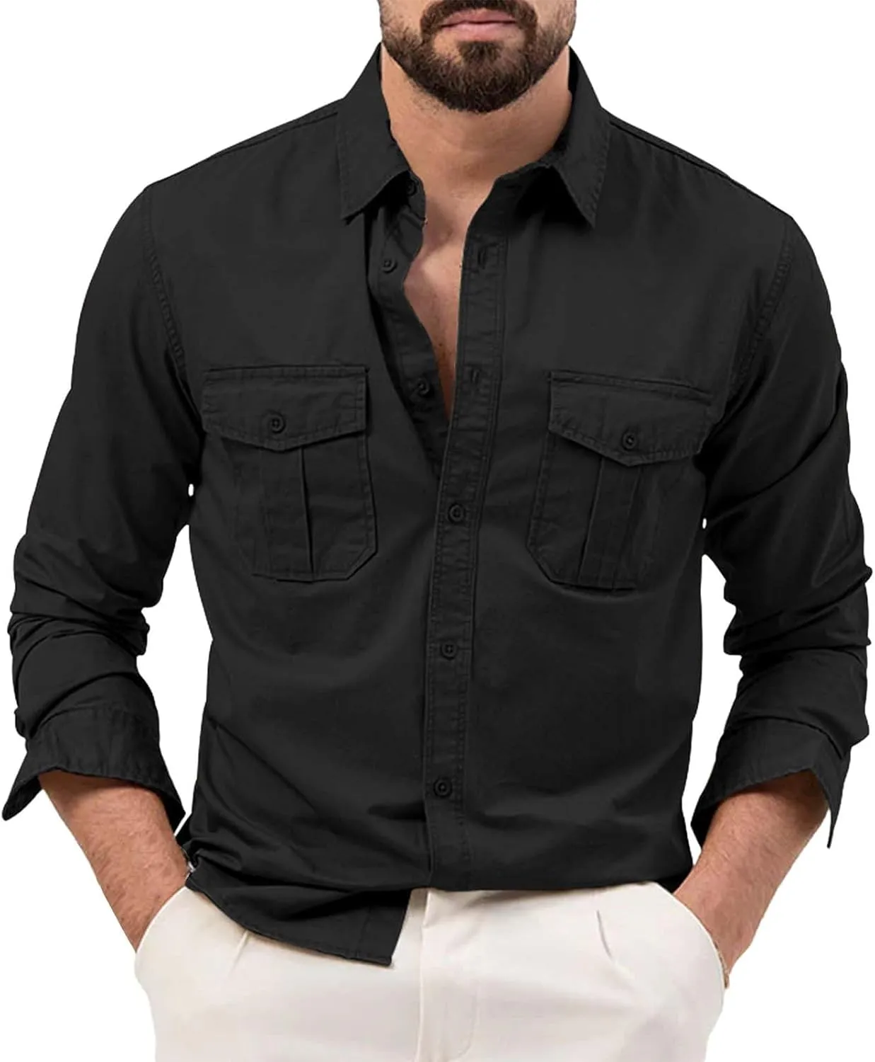 Tactical Cargo Shirts for Men Long Sleeve Quick Dry Work Shirts Outdoor Cool Button Down Hiking Fishing Casual Shirt