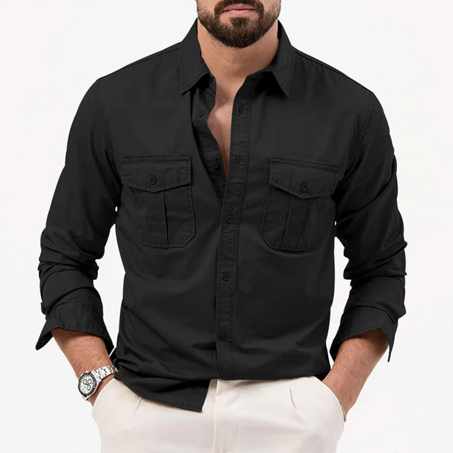 Tactical Cargo Shirts for Men Long Sleeve Quick Dry Work Shirts Outdoor Cool Button Down Hiking Fishing Casual Shirt