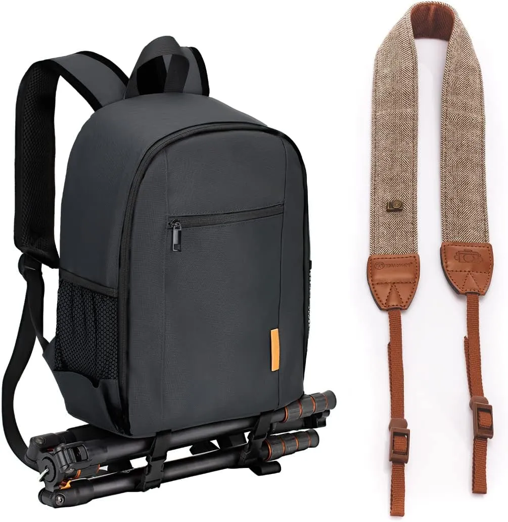 TARION Camera Strap Brown  Camera Backpack Black | Small Camera Bag Backpack   Adjustable Camera Neck Straps Belt Film Camera Shoulder Strap Cord Long for DSLR SLR Mirrorless Camera