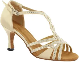TDA Womens T-strap Peep Toe High Heels Crystals Satin Latin Modern Salsa Tango Ballroom Wedding Dance Shoes